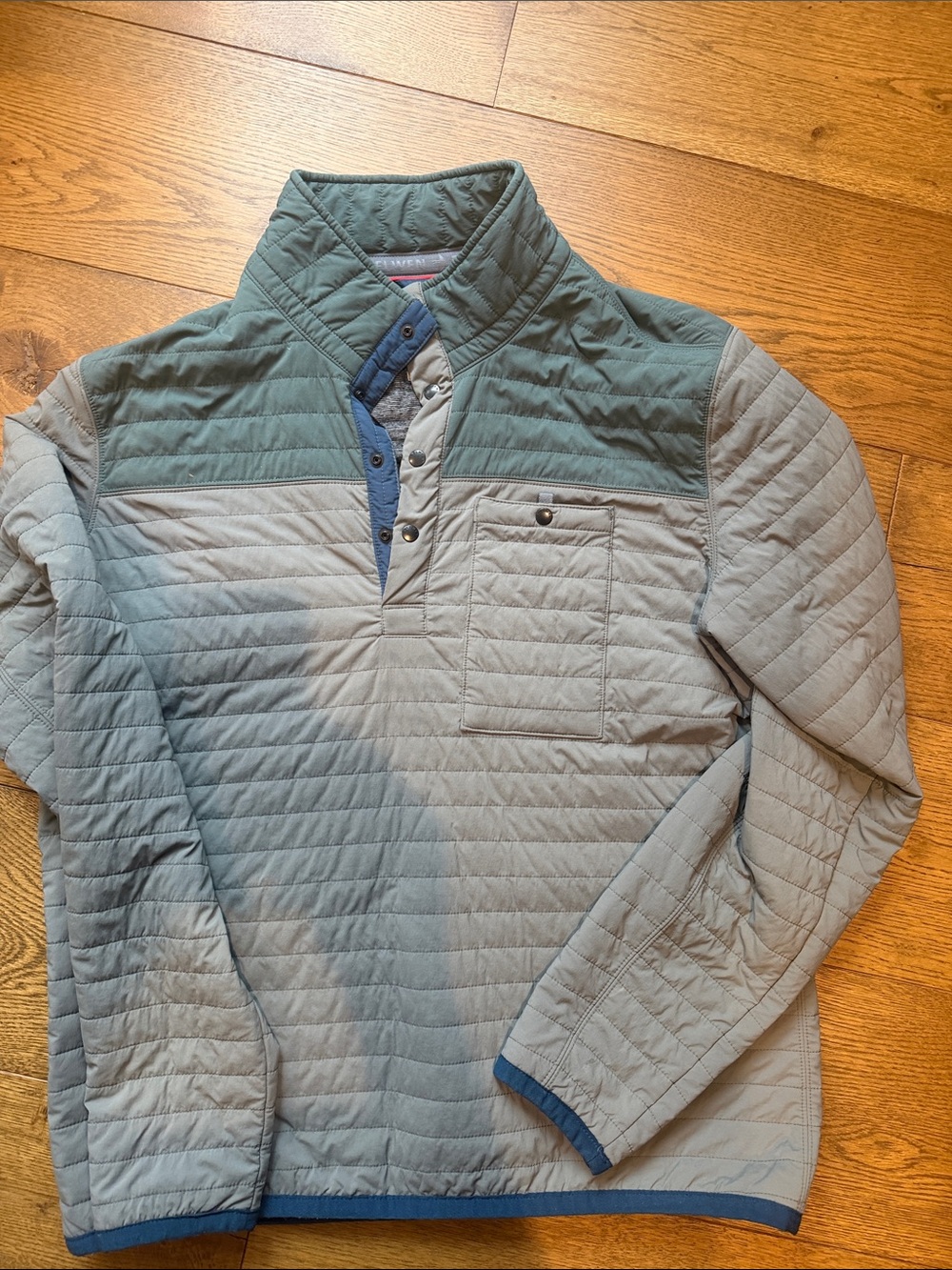 Relwen Men's windzip popover Quilted Pullover Jacket - cement w/ spruce split L